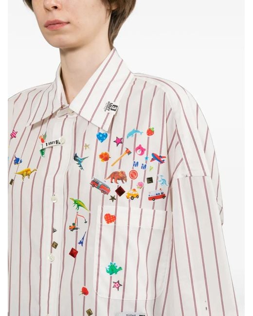 Maison Mihara Yasuhiro White Kids Sticker Printed Stripe Shirt