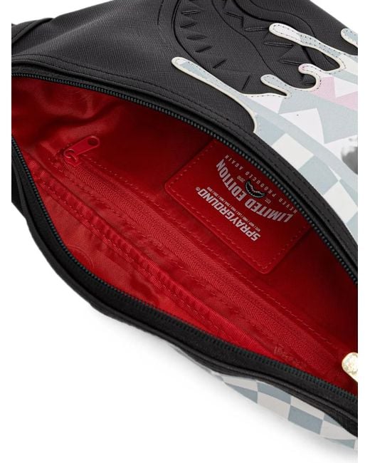 Sprayground Black Checkered Shark-Motif Belt Bag