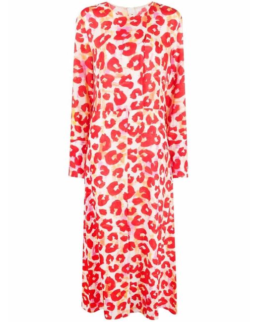 Marni Red Leopard Print Ankle-length Dress
