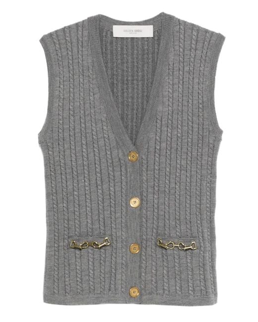 Golden Goose Deluxe Brand Gray Cable-Knit Chain-Detail Vest