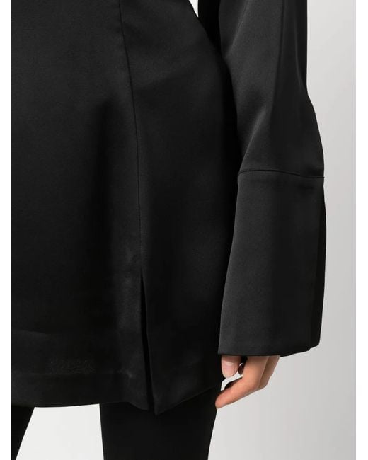 Genny Black Long-Sleeved Satin Blouse