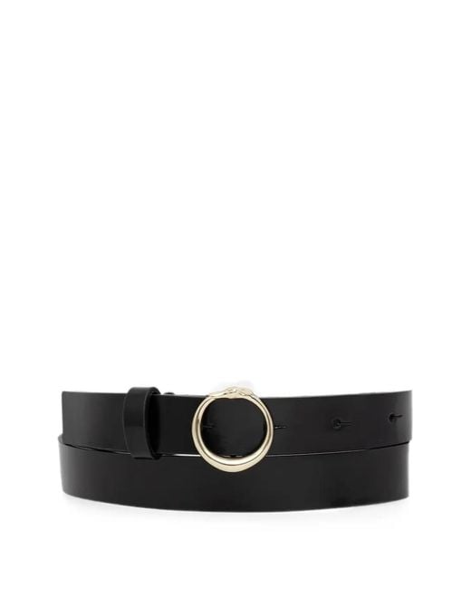 Trussardi White Circular-Buckle Leather Belt
