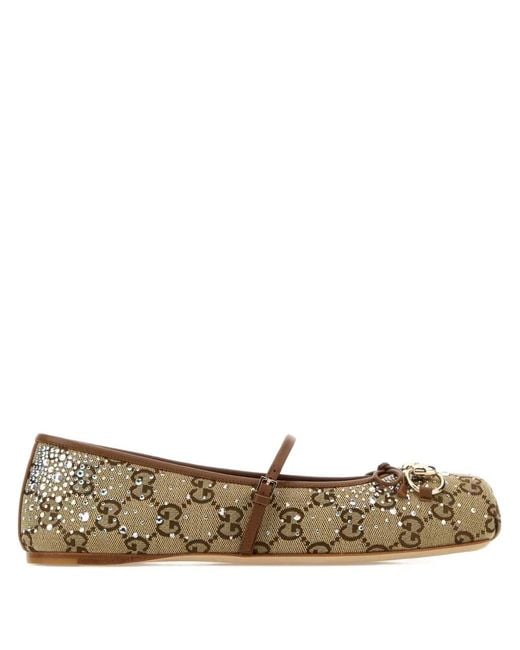 Gucci Brown Monogram-Pattern Ballerinas