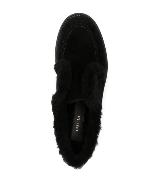 Le Silla Black Yacht Shearling-Lining Suede Loafers