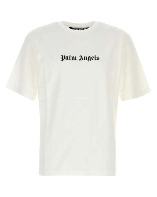 Palm Angels White Logo Cotton T-Shirt for men