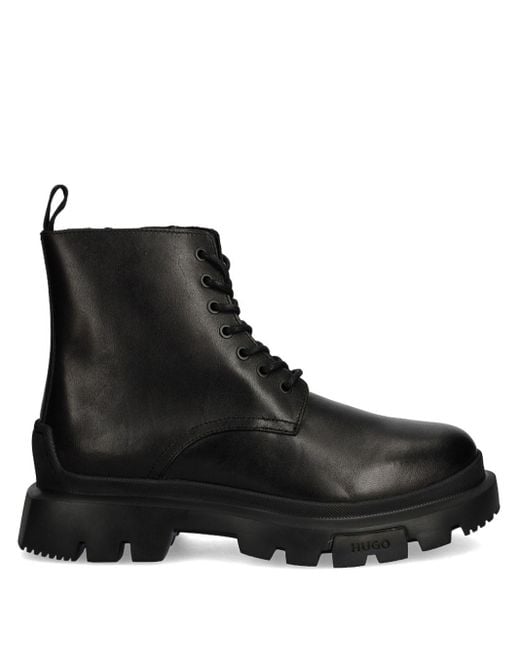 HUGO Black Leather Boots for men