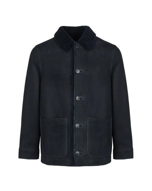 Yves Salomon Blue Shearling-Lined Suede Jacket for men