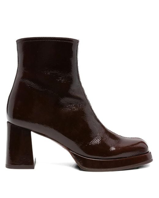Chie Mihara Brown Stiefel aus Lackleder mit Blockabsatz 75mm
