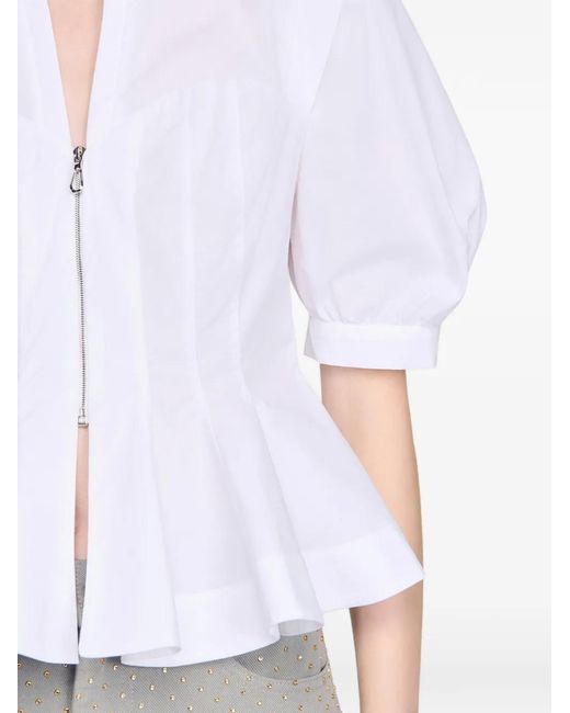 Sandro White Zip-Up Peplum Shirt
