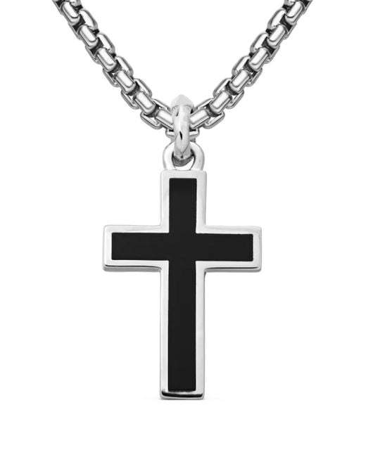 David Yurman White Sterling Exotic Stone Cross Onyx Pendant (26Mm) for men