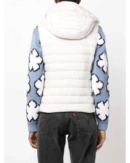 Moorer White Detachable-Hood Padded Zip-Up Gilet