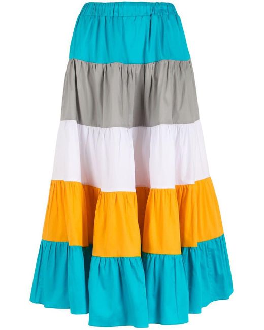 Olympiah Gray Stripe-pattern Flared Skirt