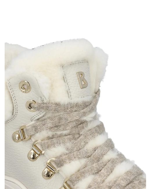 Bogner White Arosa 4 B Shearling-Trim Lace-Up Ankle Boots