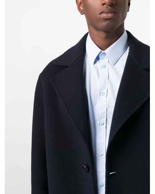 Lardini Blue Single-Breasted Wool-Blend Coat for men