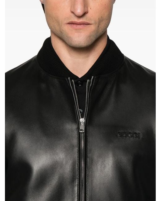 Gucci Black Nappa Leather Bomber Jacket for men