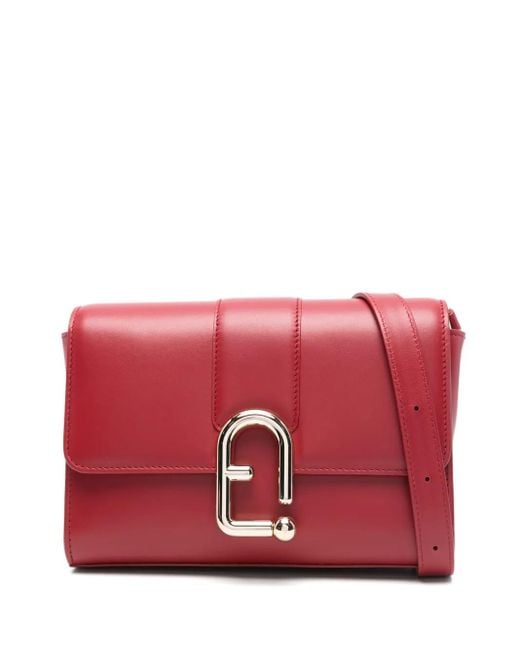 Furla Red Samll Urban Clasp-Detail Leather Satchel