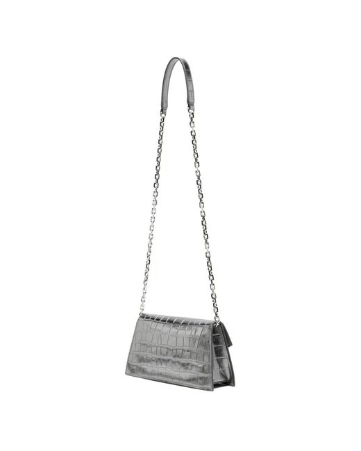 McQueen White Mini Skull Croc-Effect Shoulder Bag