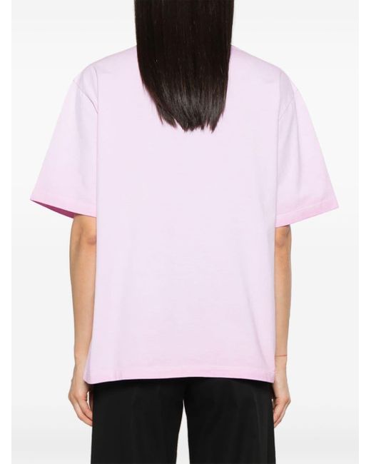 MSGM Pink Logo-embroidered Cotton T-shirt