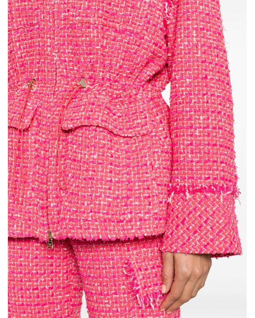 Patrizia Pepe Pink Ausgefranste Tweed-Jacke mit Kordelzug