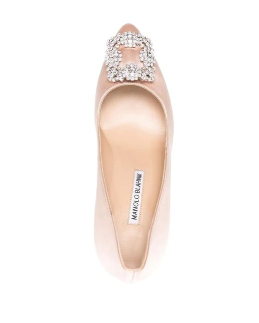Manolo Blahnik Pink Hangisi Crystal-Embellished Heeled Pumps