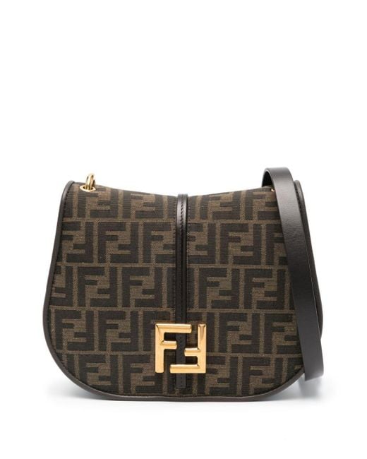 Fendi Gray FF Jacquard Leather Shoulder Bag