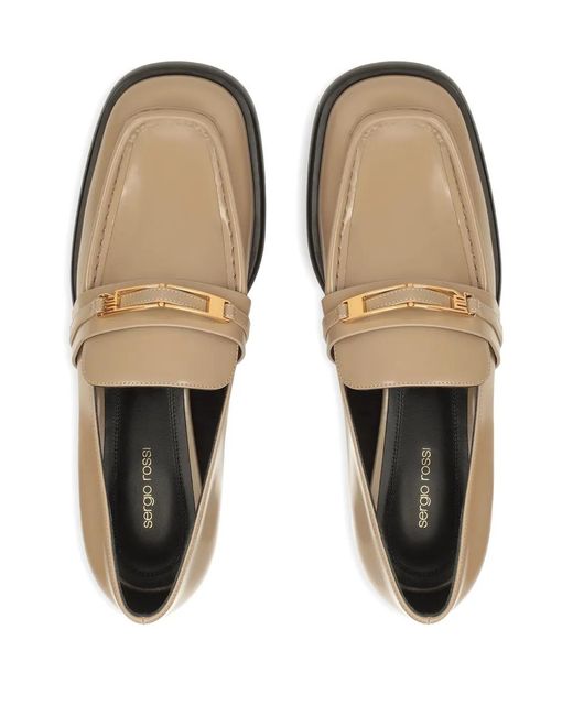 Sergio Rossi Natural Bitt Leather Loafers