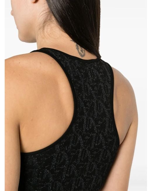 Palm Angels Black Monogram-Jacquard Crop Top
