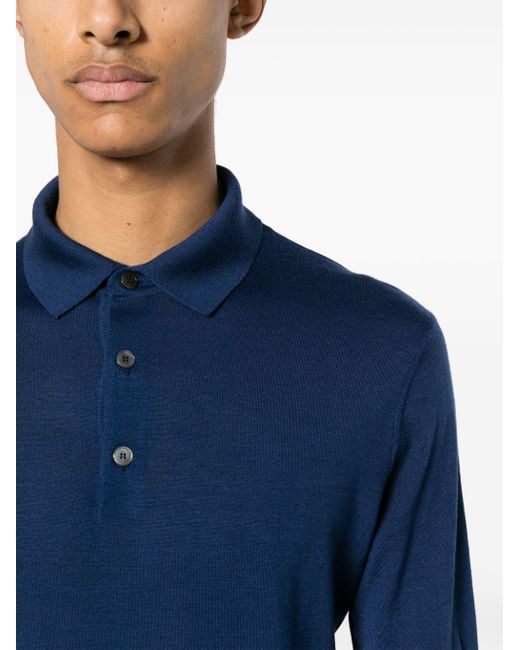 Zegna Blue Fine-ribbed Polo Shirt for men