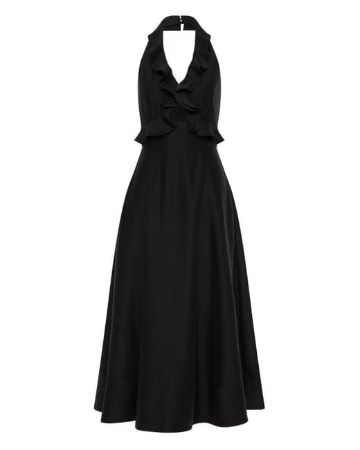Rebecca Vallance Black Sable Ruffled Midi Dress