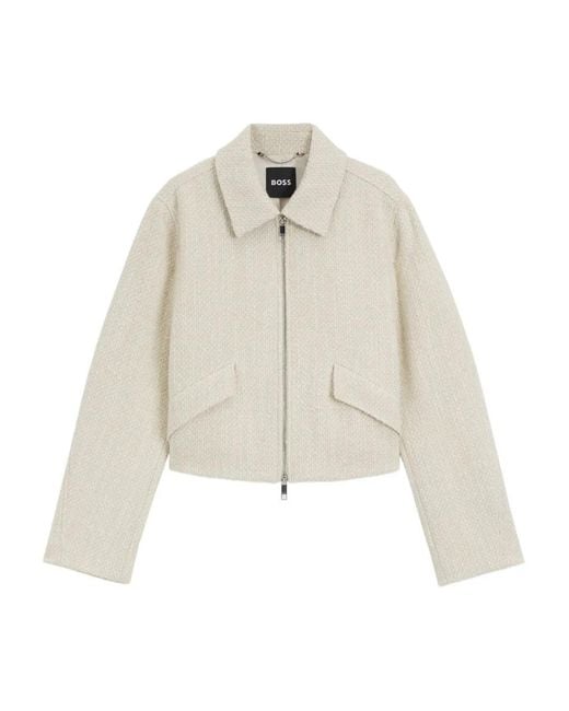 Boss White Textured Cropped Jacket