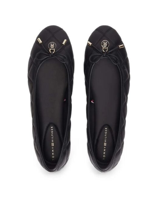 Tommy Hilfiger White Logo Charm Quilted Leather Ballerinas
