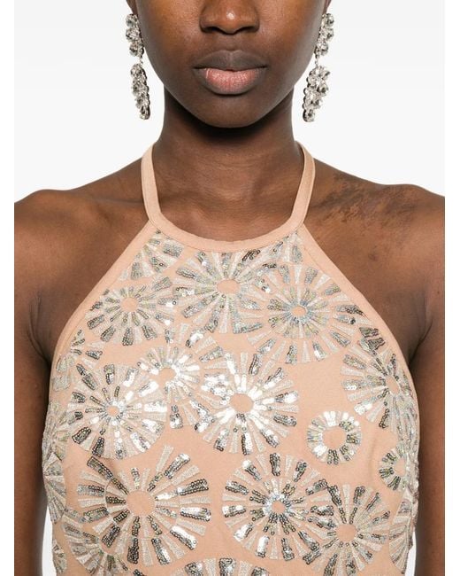Elie Saab White Sequin Embellished Maxi Dress