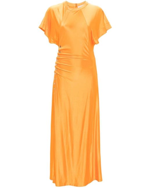 Rabanne Orange Gathered Short-sleeved Maxi Dres