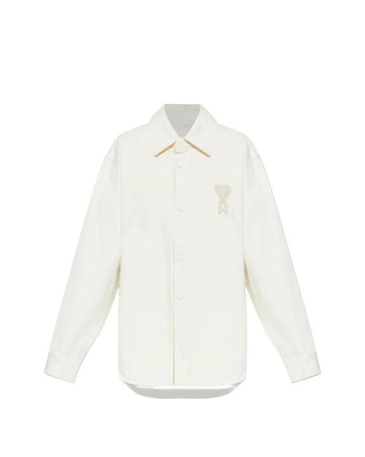 AMI White Ami De Coeur Logo-Patch Denim Shirt