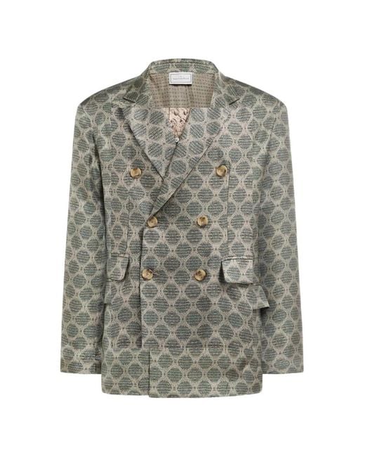 Pierre Louis Mascia Gray Geometric-Pattern Blazer