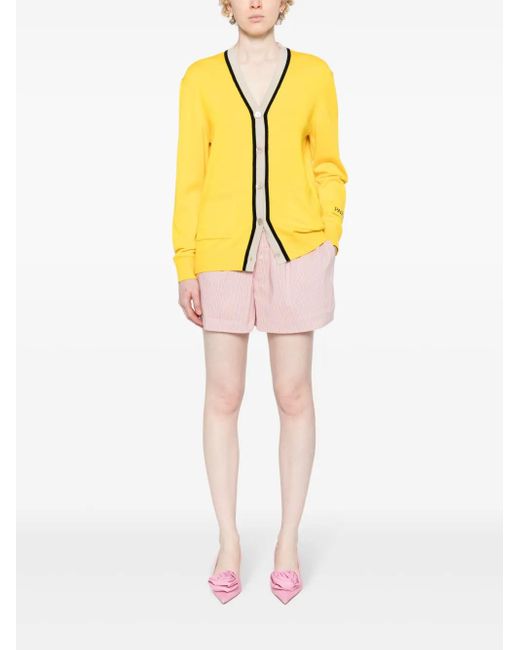 Patou Intarsia-Knit Logo Cardigan in Yellow | Lyst