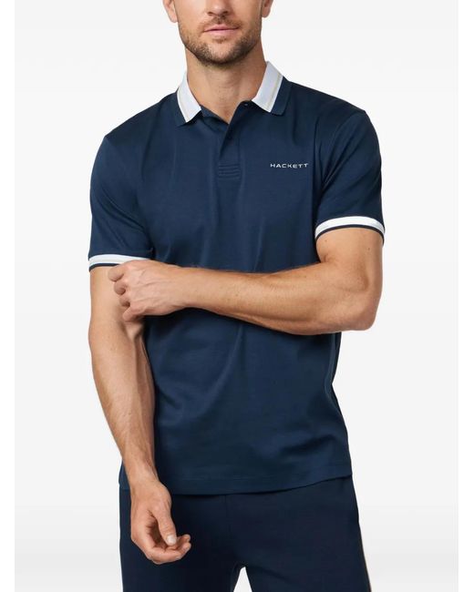 Hackett Blue Sleeve Club Tipping-Detail Polo Shirt for men