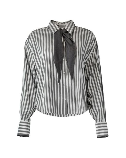 Brunello Cucinelli Black Wide-Stripe Relaxed Shirt