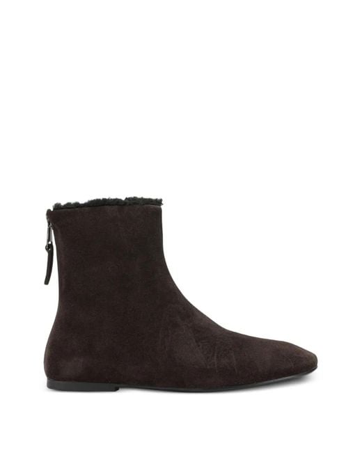 strategia shoes Black Suede Shearling-Trim Boots