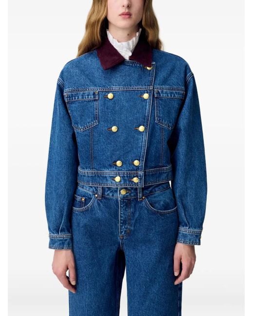 Claudie Pierlot Blue Doppelreihige Jeansjacke