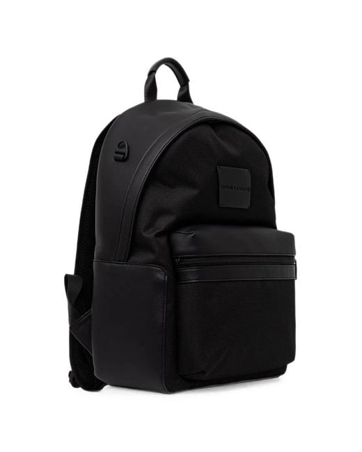 ARMANI EXCHANGE Black Logo-Patch Panelled Backpack for men