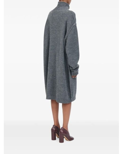 MM6 by Maison Margiela Gray High-Neck Knitted Midi Dress