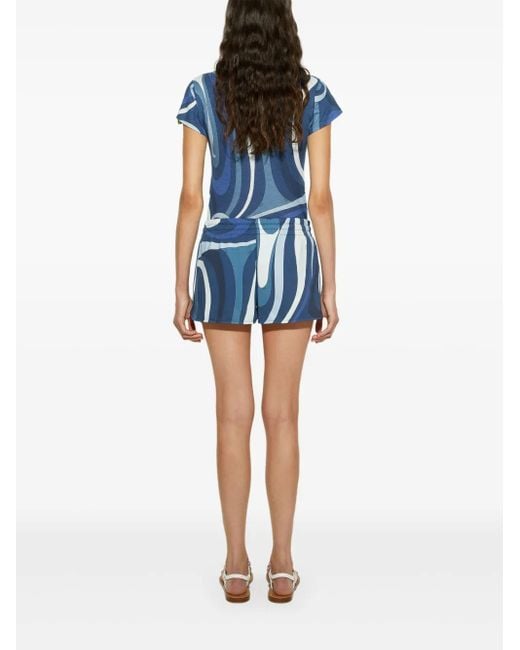 Emilio Pucci Blue Abstract-Print T-Shirt