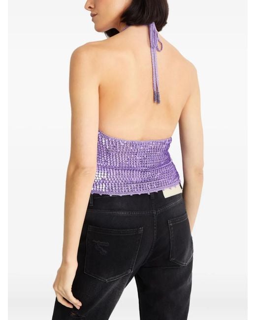 retroféte Purple Sequin Halterneck Top