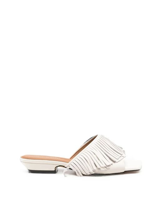 SERGIO MORETTI FIRENZE White Fringed Square-Toe Sandals