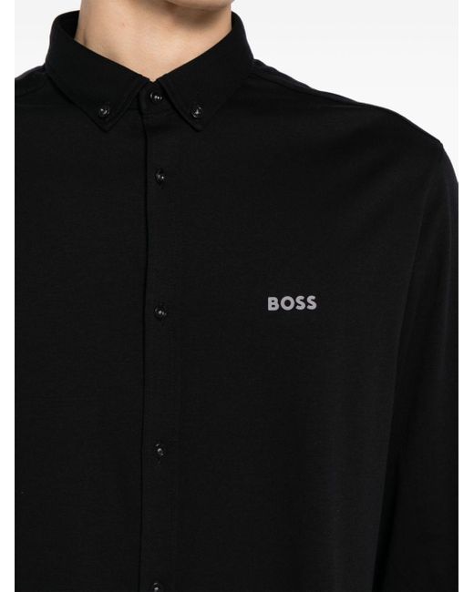 Camisa con logo en relieve Boss de hombre de color Black