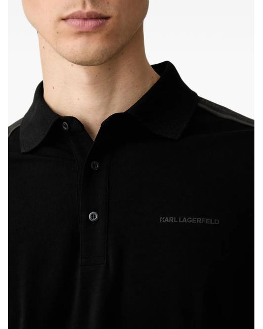 Karl Lagerfeld Black Logo-Print Tape-Detail Polo Shirt for men