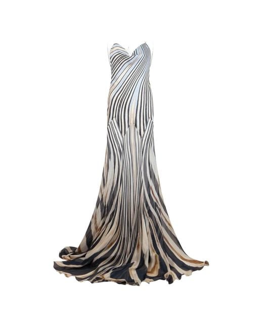 Roberto Cavalli White Stripe-Print Backless Maxi Dress