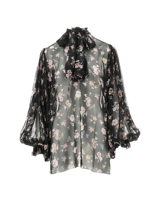 Dolce & Gabbana Black Blouse Volantée À Fleurs