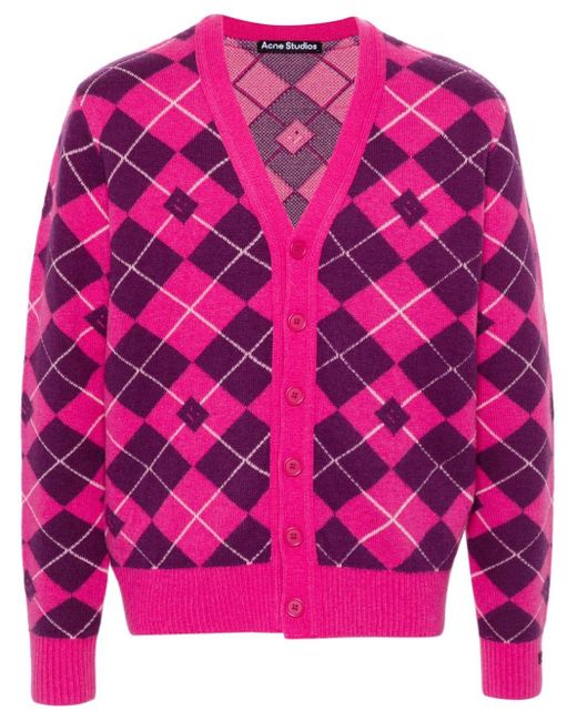 Acne Pink Cardigan mit Argyle-Intarsie